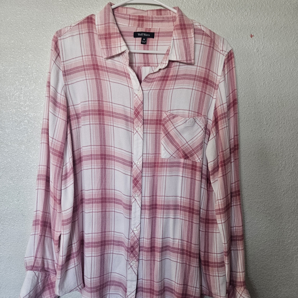 Well Worn Pink and White Plaid Shirt